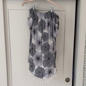 Ava Sky/ Fighting Eel Off-Shoulder Dress with Tassels